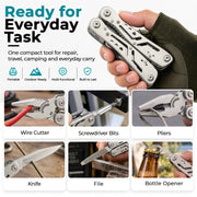 Plantex Heavy Duty Multitool Pliers/15-in-1 Stainless Steel Multi Tool with Screwdriver Bit Set/Wire Cutter/File/Bottle Opener & Nylon Sheath for DIY Camping  Silver (MT629PG)