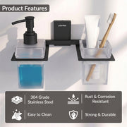 Plantex 304 Grade Stainless Steel Liquid Dispenser with Tumbler Holder/Toothbrush Holder/Shampoo Dispenser for Washbasin/Kitchen/Bathroom Accessories - Pack of 1 (Crystal, Black)