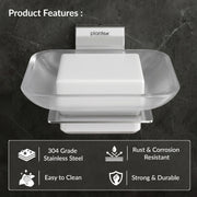 Plantex 304 Grade Stainless Steel Soap Dish/Glass Soap Holder/Soap Storage for Bathroom/Bathroom Accessories - Crystal (Chrome)