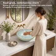 Plantex Wash Basin/Ceramic Table Top Wash Basin/Designer Countertop Basin for Bathroom/Restaurants/Hotel (Mint green & Gold - 16.5 x 16.5 x 4 Inch)