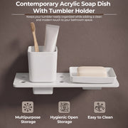 Plantex 2in1 Soap Dish/5mm Acrylic and ABS Plastic Soap Dish for Wall Mount/Soap Stands with Tumbler Holder/Bathroom Accessories - (White)