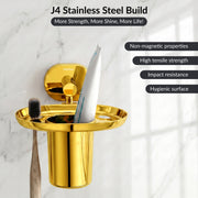 Plantex J4 Stainless Steel Toothbrush Holder for Bathroom/Toothbrush Stand for Bathroom/Tumbler Holder/Bathroom Accessories (PVD Gold Finish) Onix