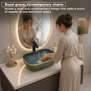 Plantex Table Top Wash Basin For Bathroom/Designer Ceramic Washbasin/Countertop Vessel Sink Basin - Indo-European Collection (EQTT-468, 18 x 13 x 5 Inch)