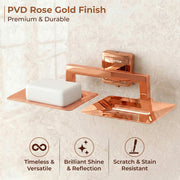 Plantex 304 Grade Stainless Steel Dual Soap Holder for Bathroom/Double Soap Dish/Stand/Soap Case/Bathroom Accessories - Decan (Rose Gold)