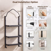 Plantex Stainless Steel Shower Rack/Self Adhesive Shower Caddy for Bathroom Hanging/3 Layer Shower Shelf for Bathroom with Soap Dish Holder,Toothbrush Holder (1520, Black)