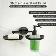 Plantex J4 Stainless Steel Soap Dish with Liquid Dispenser/Soap Stand for Bathroom Wall Mount/Shampoo Dispenser/Bathroom Accessories (PVD Black Finish) Onix