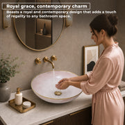 Plantex Wash Basin/Ceramic Table Top Wash Basin/Designer Countertop Basin for Bathroom/Restaurants/Hotel (Pink & Gold - 16.5 x 16.5 x 4 Inch)