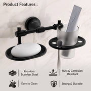 Plantex 304 Stainless Steel Soap with Tumbler Holder/Soap Stand/Soap Holder/Tooth Brush Holder/Bathroom Accessories (Niko - Black)