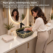 Plantex Designer Ceramic Basin/Table Top Wash Basin for Bathroom/Countertop Vessel Sink - Indo-European Collection (EQTT-466, 18 x 13 x 5.5)