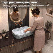 Plantex Tabletop Wash Basin/Bathroom Sink/Wash Basin Over Counter/Designer Ceramic Wash Basin for Bathroom (21.5x14x4.5 Inch - Marble Finish)