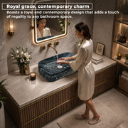 Plantex Tabletop Basin for Bathroom/Ceramic Marble Wash Basin/Rectangle Countertop Hand Washbasin for Home/Office (21.5x14x5 Inch - Marble Finish)