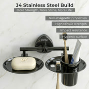 Plantex J4 Stainless Steel Soap Dish with Tumbler Holder/Soap and Brush Holder for Bathrooom/2 in 1 Soap Holder with Toothbrush Holder/Bathroom Accessories (PVD Black Finish) Angel