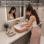 Plantex Ceramic Washbasin for Bathroom/Table Top Wash Basin/Countertop Vessel Sink Basin - Indo-European Collection - (NC-104,18 x 13 x 5 Inch)