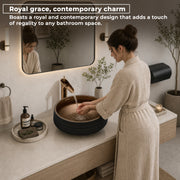 Plantex Designer Ceramic Basin/Table Top Wash Basin for Bathroom/Countertop Vessel Sink Basin for Home/Office/Restaurant (Black & Bronze - 15 x 15 x 6 Inch)