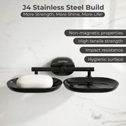 Plantex J4 Stainless Steel Double Soap Dish for Bathroom/Soap Holder for Bathroom/Wall Mounted Soap Holder/Bathroom Accessories (PVD Black Finish) Onix