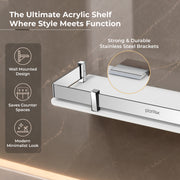 Plantex Acrylic Shelf for Bathroom/Living Room Wall Mounted Shelf with Silver Railings - Bathroom Accessories (White, 18x6 inches)