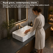 Plantex Wash Basin for Bathroom/Ceramic Tabletop WashBasin/Sink/Basin for Bathroom/Restaurant, Hotel (Marble Finish, 24 x 13 x 5 Inch)