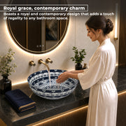 Plantex Designer Ceramic Basin/Table Top Wash Basin for Bathroom/Round Countertop Vessel Sink Basin for Home/Restaurant (White Art, 16 x 16 x 6 Inch)