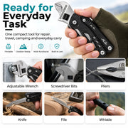 Plantex Multifunction Hand Tool with Adjustable Wrench & Pliers/Portable Stainless Steel Multi Tool with Screwdriver & Utility Blades/Compact DIY Tool  Black (APS-MQ044G)