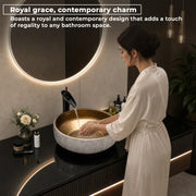 Plantex Ceramic Table Top Wash Basin for Bathroom/Countertop Vessel Sink Basin/Round Washbasin - Indo-European Collection  (16 x 16 x 6.5 Inch)