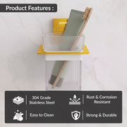Plantex 304 Grade Stainless Steel Glass Tumbler Holder/Toothbrush Holder for Bathroom/Bathroom Accessories – Pack of 1 (Crystal, PVD Gold)