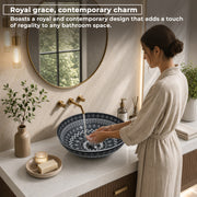 Plantex Ceramic Round Wash Basin for Bathroom/Designer Table Top Washbasin/Countertop Hand Basin for Restaurant/Hotel (15.5x15.5x4.5 Inch - Black & White)