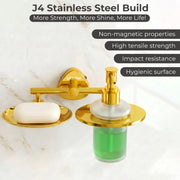 Plantex J4 Stainless Steel Soap Dish with Liquid Dispenser/Soap Stand for Bathroom Wall Mount/Shampoo Dispenser/Bathroom Accessories (PVD Gold Finish) Angel