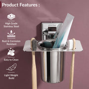 Plantex Stainless Steel Toothbrush Holder for Bathroom/Wall Mounted Toothbrush Holder/Bathroom Accessories - (Chrome)