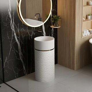 Plantex Ceramic Pedestal Basin for Bathroom/One Piece Pedestal Free Standing Round Wash Basin for living Room/Hotel (Beige)