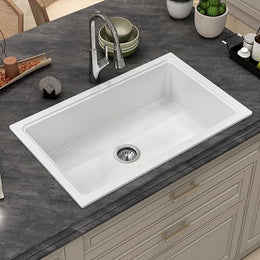 Plantex Matt German Technology Acrylic Resin Quartz Kitchen Sink/10 Years Guarantee/Granite Single Bowl Sink For Kitchen With Coupling (Whiti 32X20 Inches)