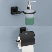 Plantex 304 Grade Stainless Steel Toilet Paper Holder/Liquid Soap Dispenser/Tissue Paper Roll Holder/Shampoo Dispenser/Bathroom Accessories - Combo (Black, Decan)