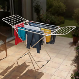 Plantex Cloth Dryer Stand/Stainless Steel Dry Clothes Stand/Foldable Dry Clothes Stand/Steel Cloth Stand - Pack of 1 (Chrome)