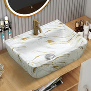 Plantex Ceramic Wash Basin for Bathroom/Square Wall Hung Basin/Bathroom Sink/Washbasin for Restaurant/Hotel (Marble Finish - 18 x 14 x 5 Inch)
