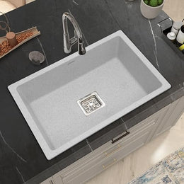 Plantex Granite Single Bowl Kitchen Sink/Non-Fading Mosaic Matt Grey Colour With Uv Protection/Quartz Sink For Kitchen/Undermount/Overmount (Mosaic Grey/21 X 18 Inches)