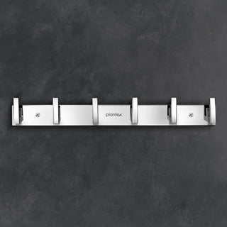Plantex Cloth And Towel Aluminium Hanger Hook Rail With L-Shape Hooks For Walls Of Bathroom/Kitchen - Pack Of 3 - (6 Hooks, Chrome)