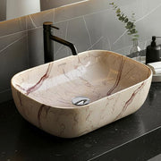 Plantex Ceramic Tabletop Sink/Basin for Bathroom/Wash Basin with Brown Veins/Basin for Living Room, Hotel (Marble Finish, 18 x 13 x 5.5 Inch)