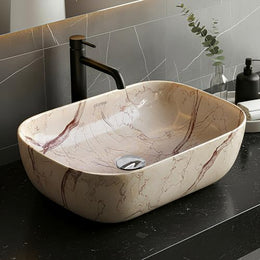 Plantex Ceramic Tabletop Sink/Basin for Bathroom/Wash Basin with Brown Veins/Basin for Living Room, Hotel (Marble Finish, 18 x 13 x 5.5 Inch)