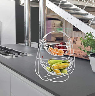 Plantex Stainless Steel Double Step Swing Fruit and Vegetable Basket/Fruit Rack(Silver)