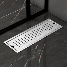 Plantex 304 Grade Stainless Steel Shower Water Drain Channel/12x4 Inch Floor Drain/Drainage Cover/Floor Drain Cover with Removable Grate - (VERTICLE, Chrome)