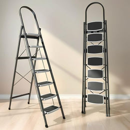 Plantex 7 Step Ladder-Foldable Steel -Wide Anti Skid Steps/5-Year Manufacturer Warranty(Grey & White)