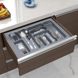 Plantex Cutlery tray for Kitchen Drawer/Cutlery Cosmetic Stationary Organizer/Cabinet Cutlery Tray Organizer for Modular Kitchen - (Grey-28.5x18.5 INCH)