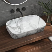 Plantex Tabletop Wash Basin/Bathroom Sink/Wash Basin Over Counter/Designer Ceramic Wash Basin for Bathroom (Marble Finish - 22 x 14 x 5 Inch)