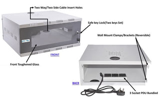 Plantex CCTV/DVR Rack/NVR/CCTV Box/Network Rack/Cabinet/with Lock/Server Rack with Power Socket - 2U - Wall Mount - (Metal) Transparent Glass Door Cabinet Box with keylock