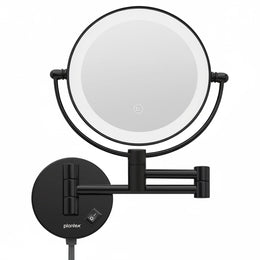 Plantex Brass and 304 Stainless-Steel Magnifying Mirror with LED/Wall Mount Makeup Mirror with Light/Zoom Mirror- 5x/1x Magnification (8 Inch-Black)