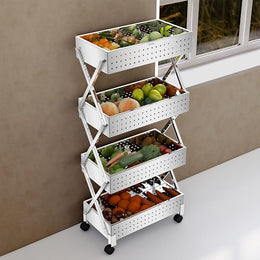 Plantex 4-Tier Multipurpose Storage Trolley with Wheels/Rotating Kitchen Vegetable Rack/Stainless Steel Space Saving Organizer Basket Stand/Heavy Duty Rolling Utility Cart–(Chrome)