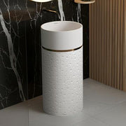Plantex Ceramic Pedestal Basin for Bathroom/One Piece Pedestal Free Standing Round Wash Basin for living Room/Hotel (Beige)