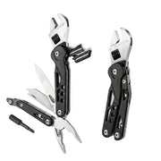 Plantex Multifunction Hand Tool with Adjustable Wrench & Pliers/Portable Stainless Steel Multi Tool with Screwdriver & Utility Blades/Compact DIY Tool – Black (APS-MQ044G)