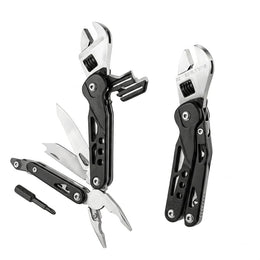 Plantex Multifunction Hand Tool with Adjustable Wrench & Pliers/Portable Stainless Steel Multi Tool with Screwdriver & Utility Blades/Compact DIY Tool – Black (APS-MQ044G)