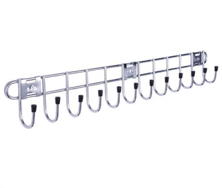 Plantex Stainless Steel Bathroom Hooks/Hookrail for Hanging Towel and Clothes in Bathroom/Washroom - Chrome (12 Hooks)