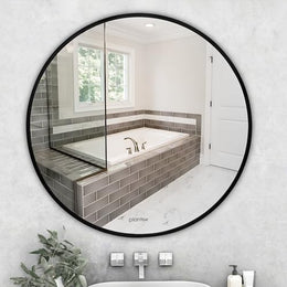 Plantex Aluminium Frame Mirror for Wall/Mirror for Bathroom/Round Mirror for Bathroom/Wall Mount Mirror for Bedroom/Dressing Room/Living Room/Entryway - Shatterproof Mirror (24inch-Brushed Black)